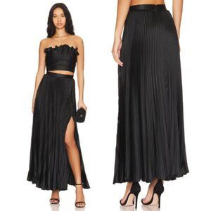 NWT Amur Side Seam Slit Unlined Sofie Pleated Maxi Skirt Black Back Zip